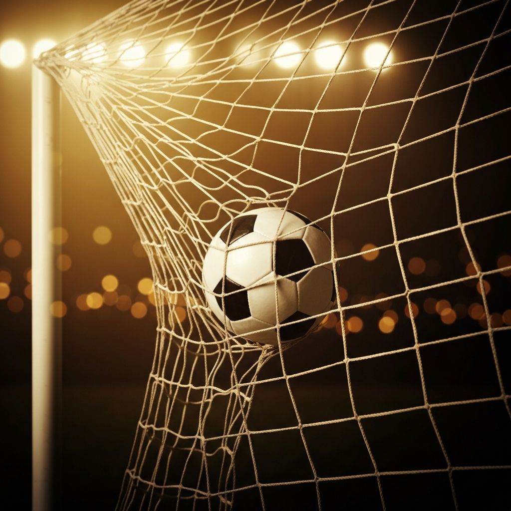 Bola acertando a rede do gol